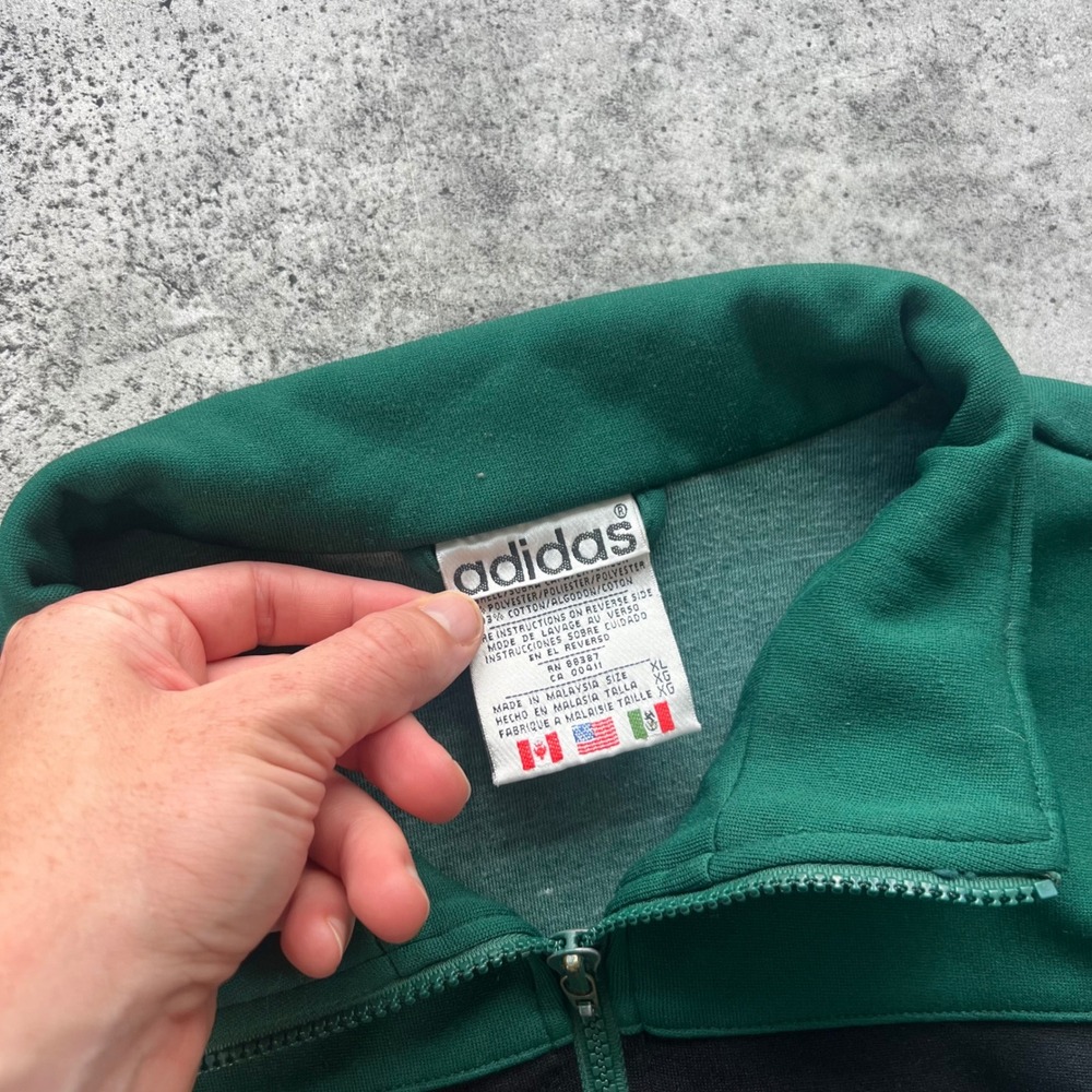 Vintage Adidas Track Jacket Mens XL Green Black Colorblock Zip Up 3 Stripe 90s - Picture 3 of 6